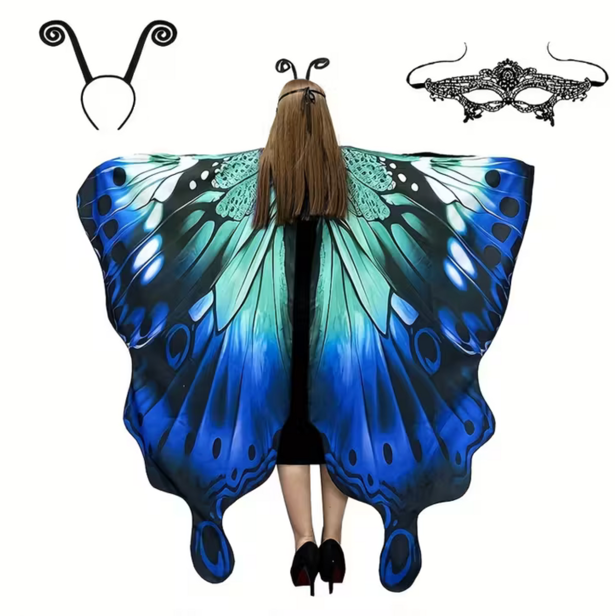 Butterfly Wing Shawl and Headband Set for Halloween Costumes