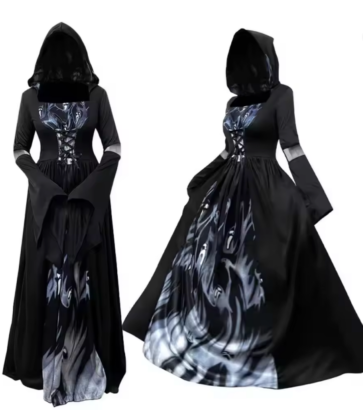Bell Sleeve Witch Dress with Fitted Waist for Halloween Costumes