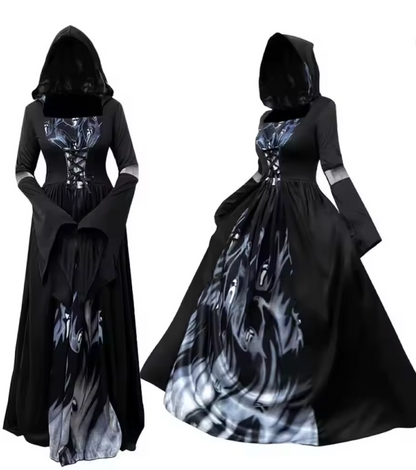 Bell Sleeve Witch Dress with Fitted Waist for Halloween Costumes