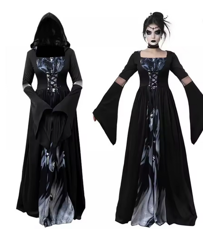 Bell Sleeve Witch Dress with Fitted Waist for Halloween Costumes