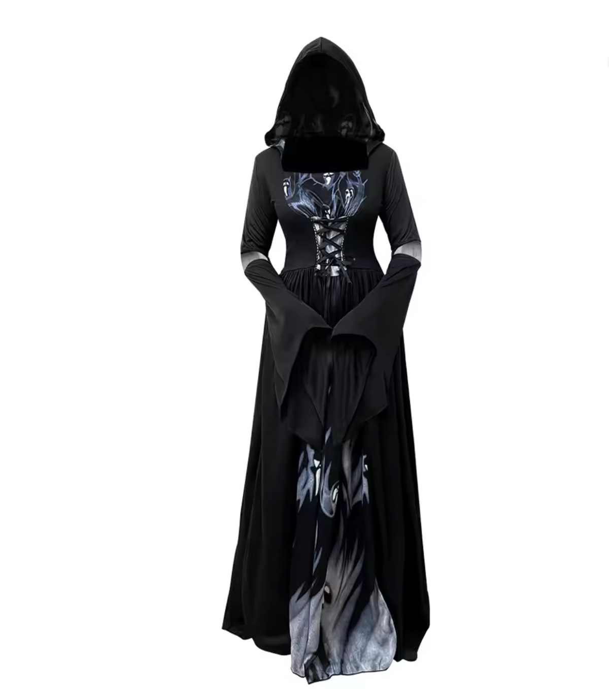 Bell Sleeve Witch Dress with Fitted Waist for Halloween Costumes