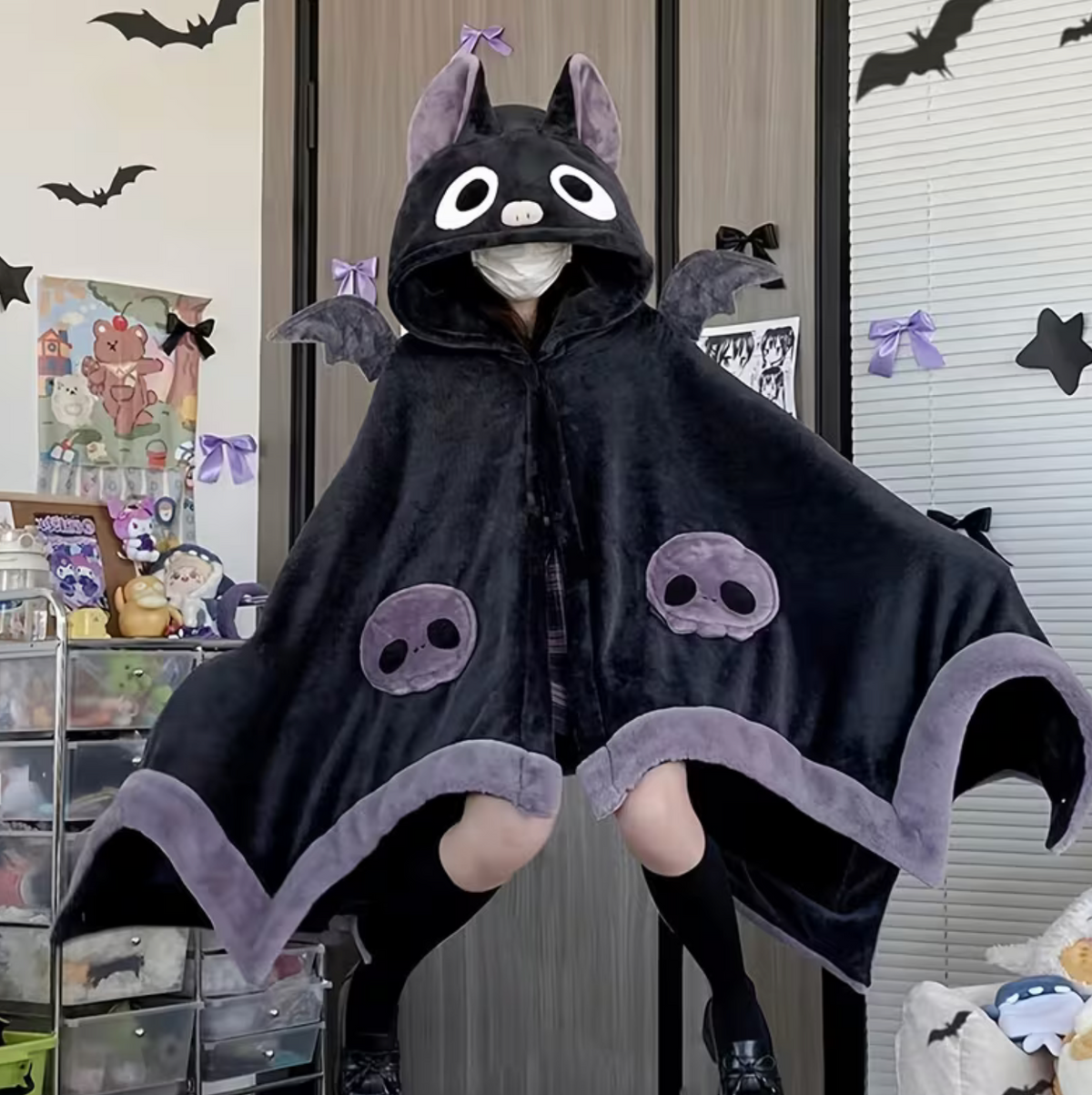 Bat Wing Wearable Hoodie with Plush Fur for Cozy Nights