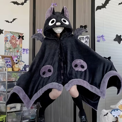 Bat Wing Wearable Hoodie with Plush Fur for Cozy Nights