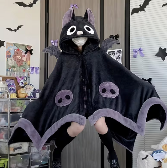 Bat Wing Wearable Hoodie with Plush Fur for Cozy Nights