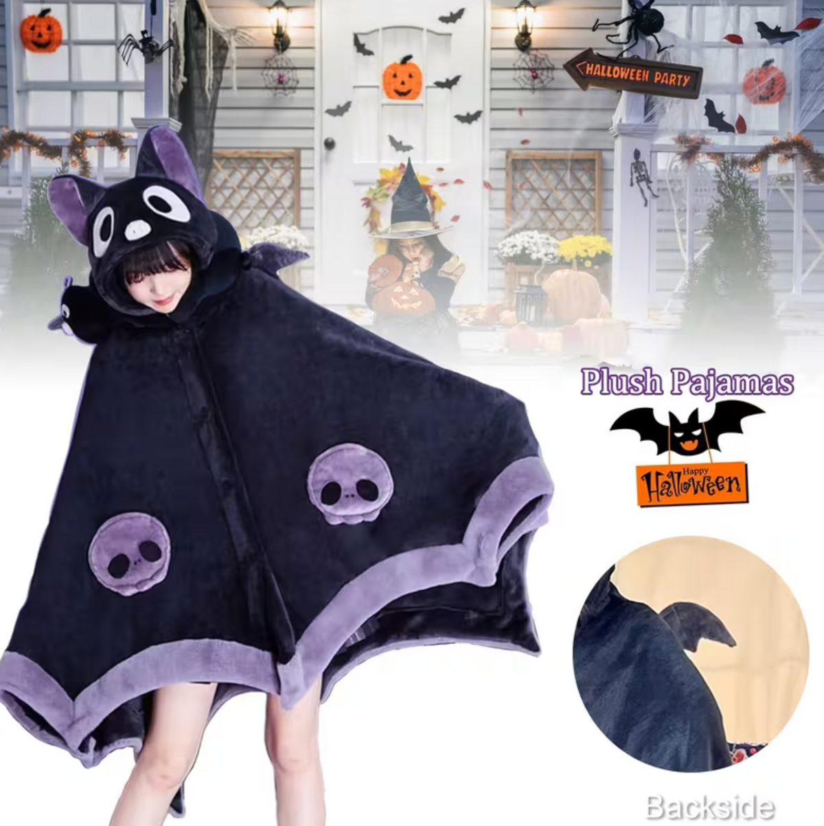 Bat Wing Wearable Hoodie with Plush Fur for Cozy Nights