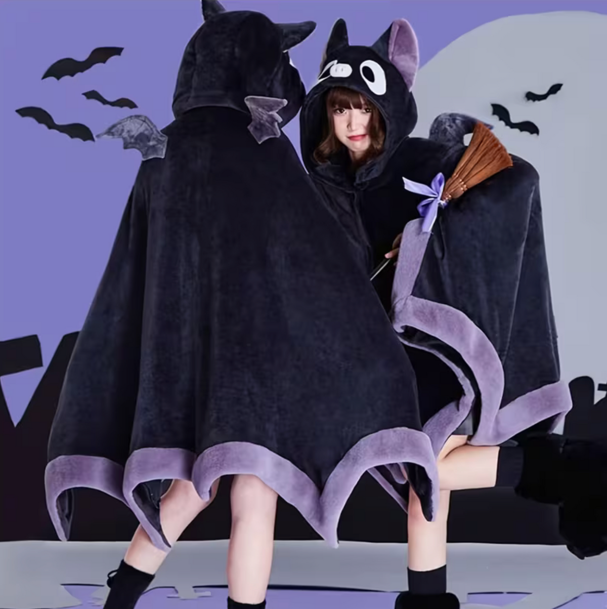 Bat Wing Wearable Hoodie with Plush Fur for Cozy Nights