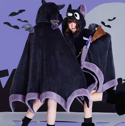 Bat Wing Wearable Hoodie with Plush Fur for Cozy Nights