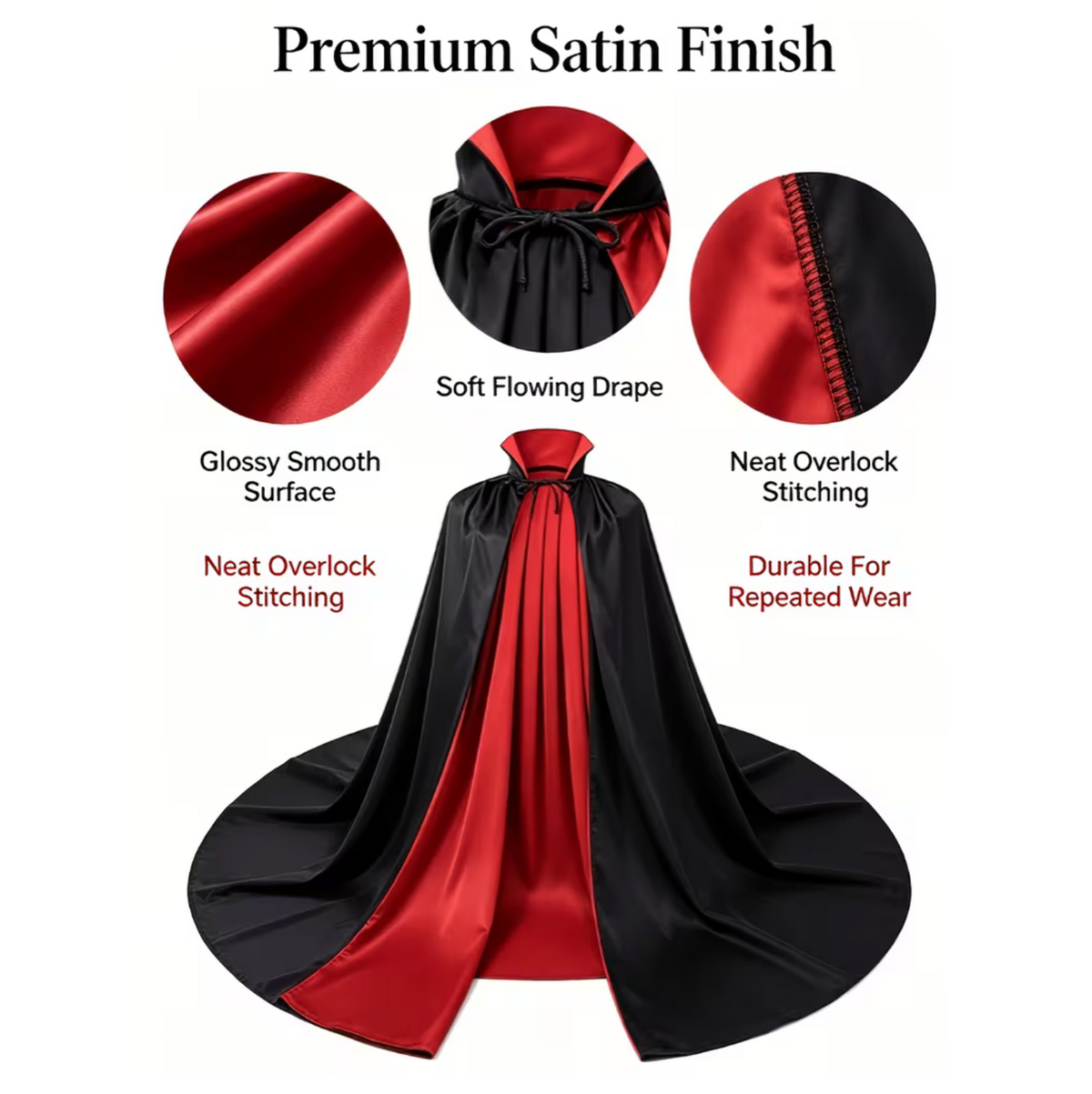 Reversible Double Sided Gothic Cape with Front Lacing for Costumes
