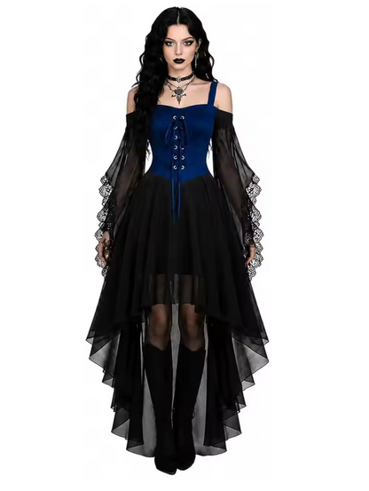 Butterfly Sleeve Gothic Dress with Stretch Mesh for Costume Events