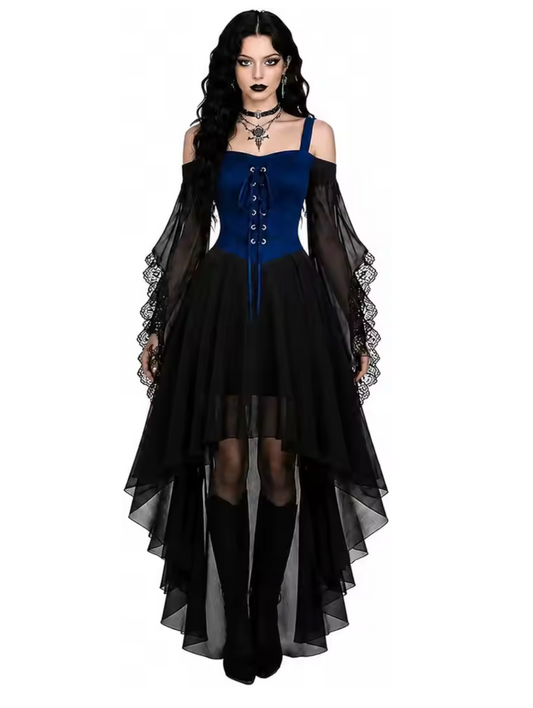 Butterfly Sleeve Gothic Dress with Stretch Mesh for Costume Events