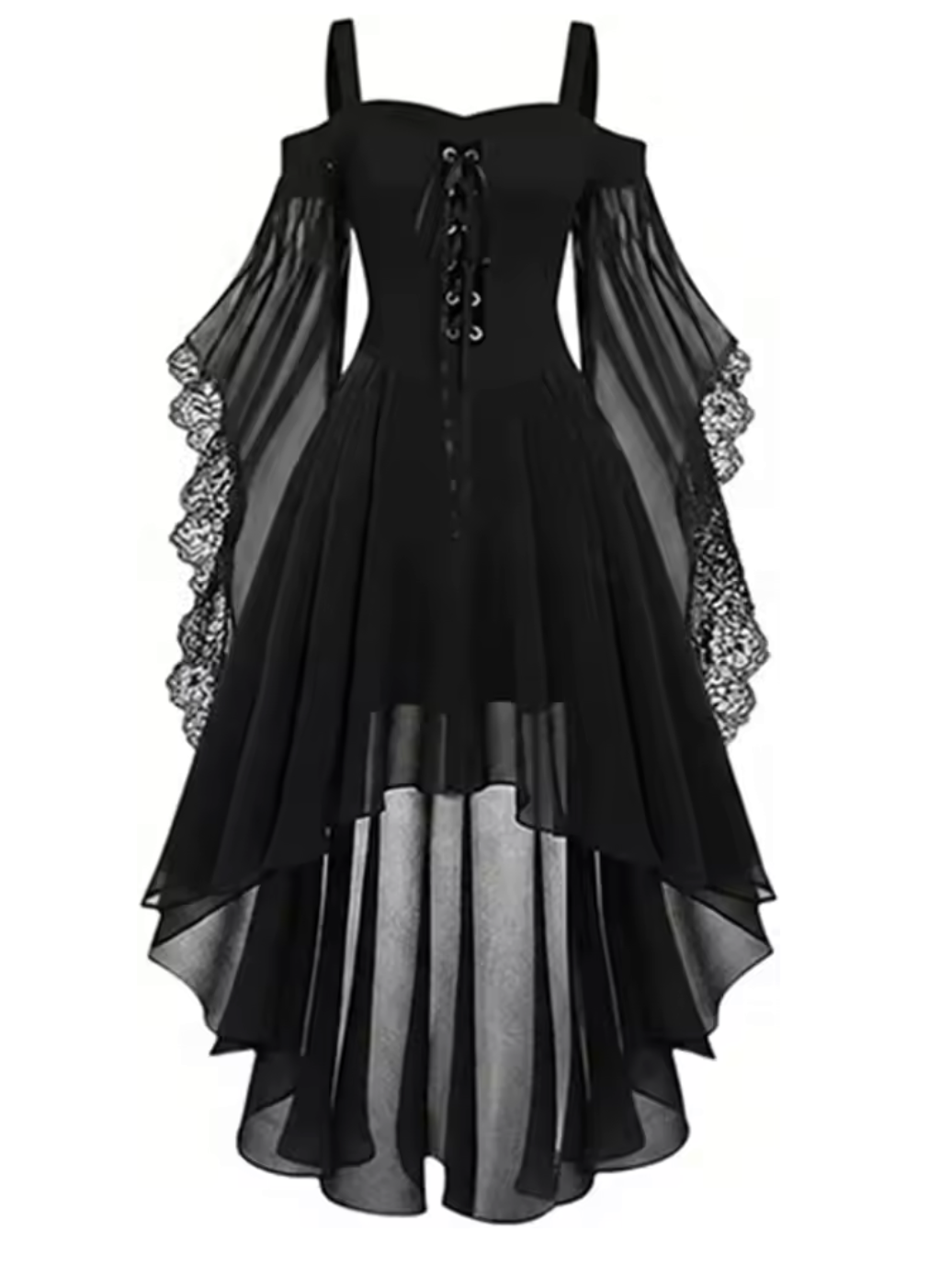 Butterfly Sleeve Gothic Dress with Stretch Mesh for Costume Events
