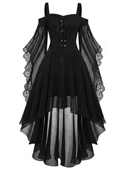 Butterfly Sleeve Gothic Dress with Stretch Mesh for Costume Events
