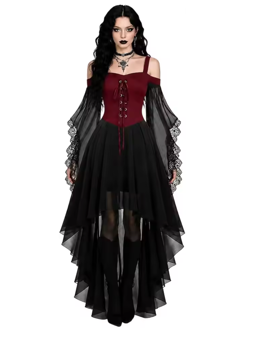Butterfly Sleeve Gothic Dress with Stretch Mesh for Costume Events