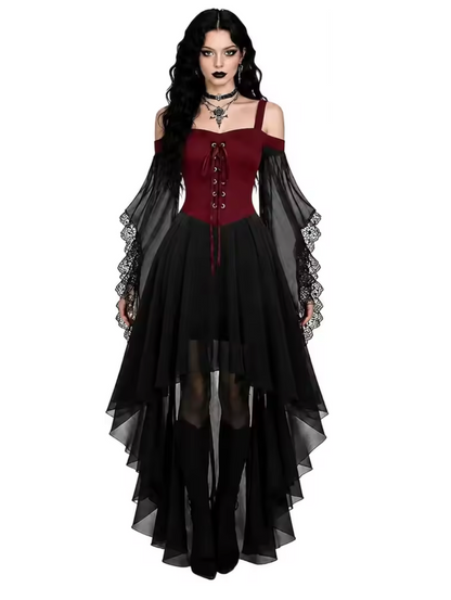 Butterfly Sleeve Gothic Dress with Stretch Mesh for Costume Events