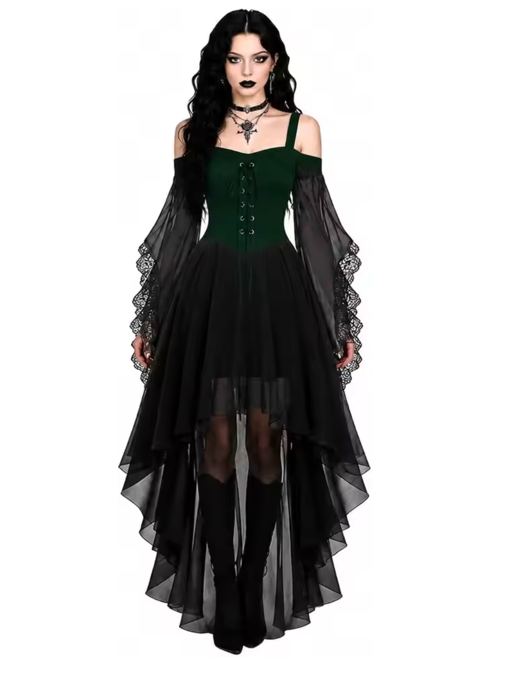 Butterfly Sleeve Gothic Dress with Stretch Mesh for Costume Events