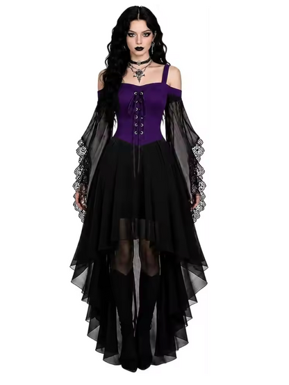 Butterfly Sleeve Gothic Dress with Stretch Mesh for Costume Events