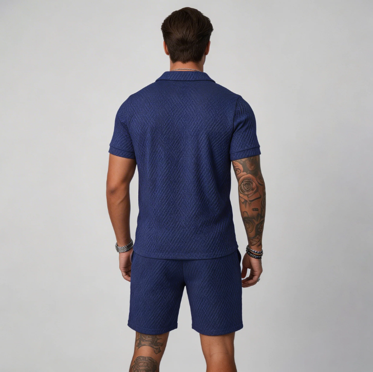 Men's Polo Shirt and Shorts Set with Moisture Wicking, Machine Washable