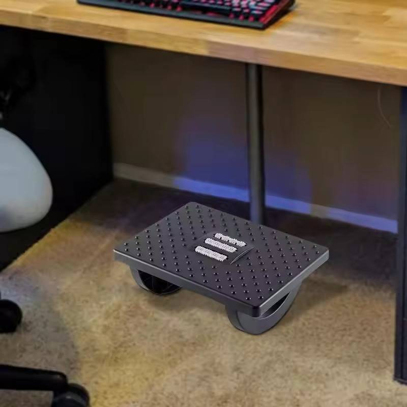 Rocking Foot Rest with Textured Rollers and Raised Platform for Desk