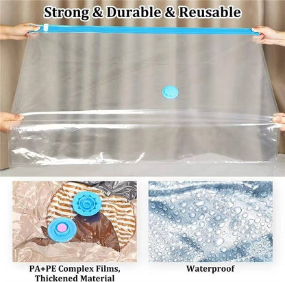 Clothes Vacuum Storage Bags in Four Sizes with Dual Zip Closure, Clear Walls and a Hand Pump