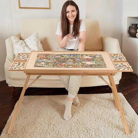 Puzzle Table with Four Storage Drawers and Folding Frame for 1500 Pieces
