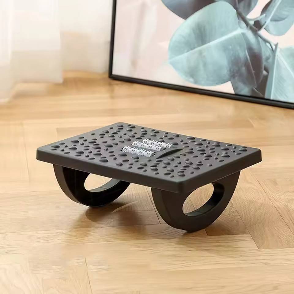 Rocking Foot Rest with Textured Rollers and Raised Platform for Desk