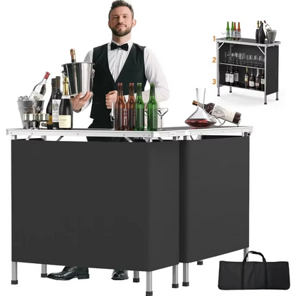 Folding 3 Tier Bar Table with Black Skirt for Parties Weddings and Trade Shows