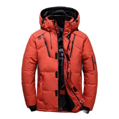 Mens Hooded Duck Down Parka with Windproof Shell for Extreme Cold