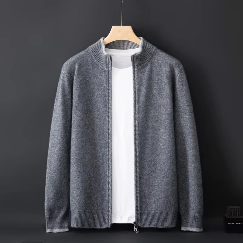 Mens Full Zip Cashmere Cardigan with Loose Fit for Cool Weather