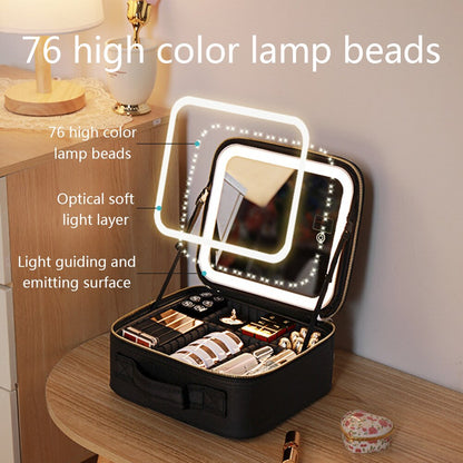 Makeup Organizer Case with Adjustable LED Mirror and Three Lighting Modes