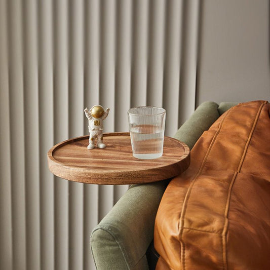 Wooden Sofa Arm Tray with Clip Attachment and Walnut Finish, 11.8in Wide