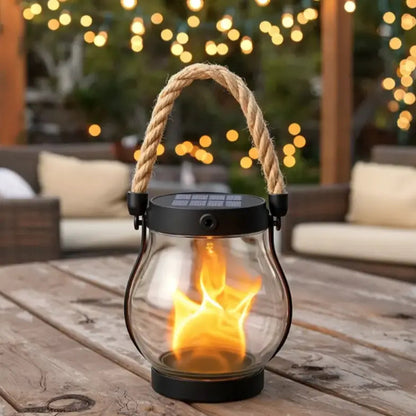 Solar Flame Lantern with Flickering LED and Auto Dusk Activation, 12-Hour Runtime