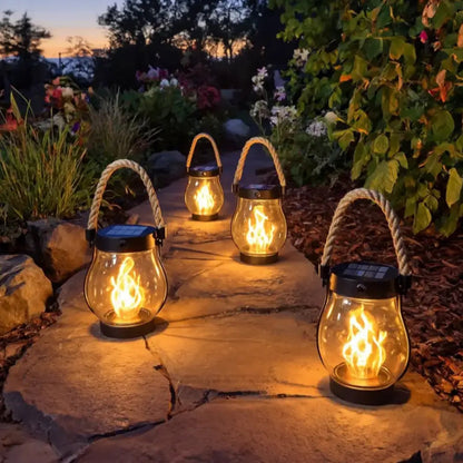 Solar Flame Lantern with Flickering LED and Auto Dusk Activation, 12-Hour Runtime