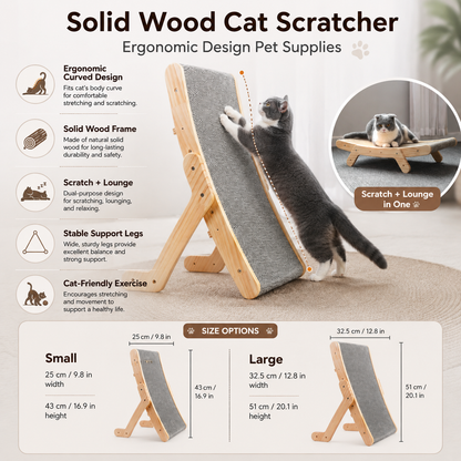 Curved Wood Cat Scratcher with Slope Design for Scratching and Lounging