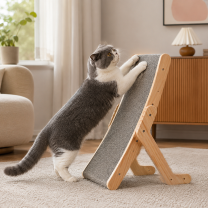 Curved Wood Cat Scratcher with Slope Design for Scratching and Lounging