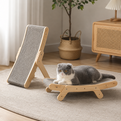 Curved Wood Cat Scratcher with Slope Design for Scratching and Lounging
