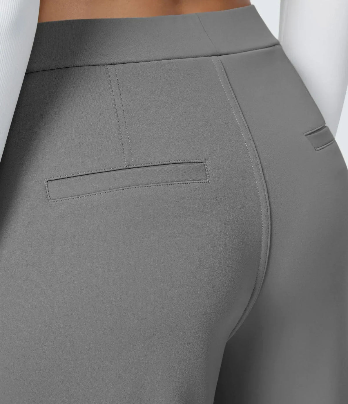 Womens Straight Leg Pants with Elastic Waistband and Side Pockets in High Stretch Nylon