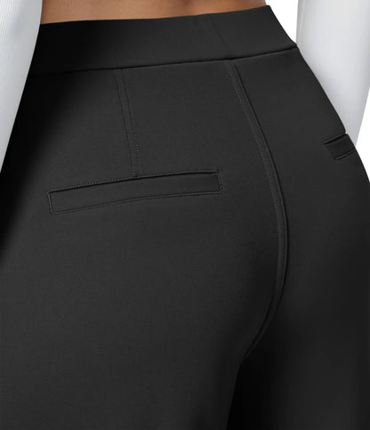 Womens Straight Leg Pants with Elastic Waistband and Side Pockets in High Stretch Nylon