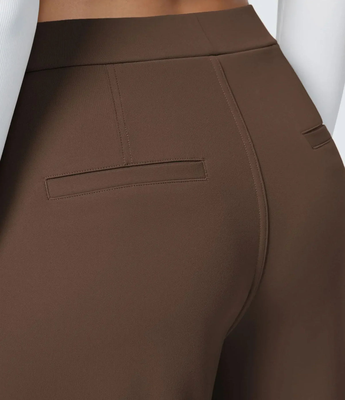 Womens Straight Leg Pants with Elastic Waistband and Side Pockets in High Stretch Nylon
