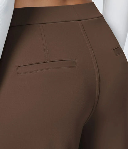 Womens Straight Leg Pants with Elastic Waistband and Side Pockets in High Stretch Nylon