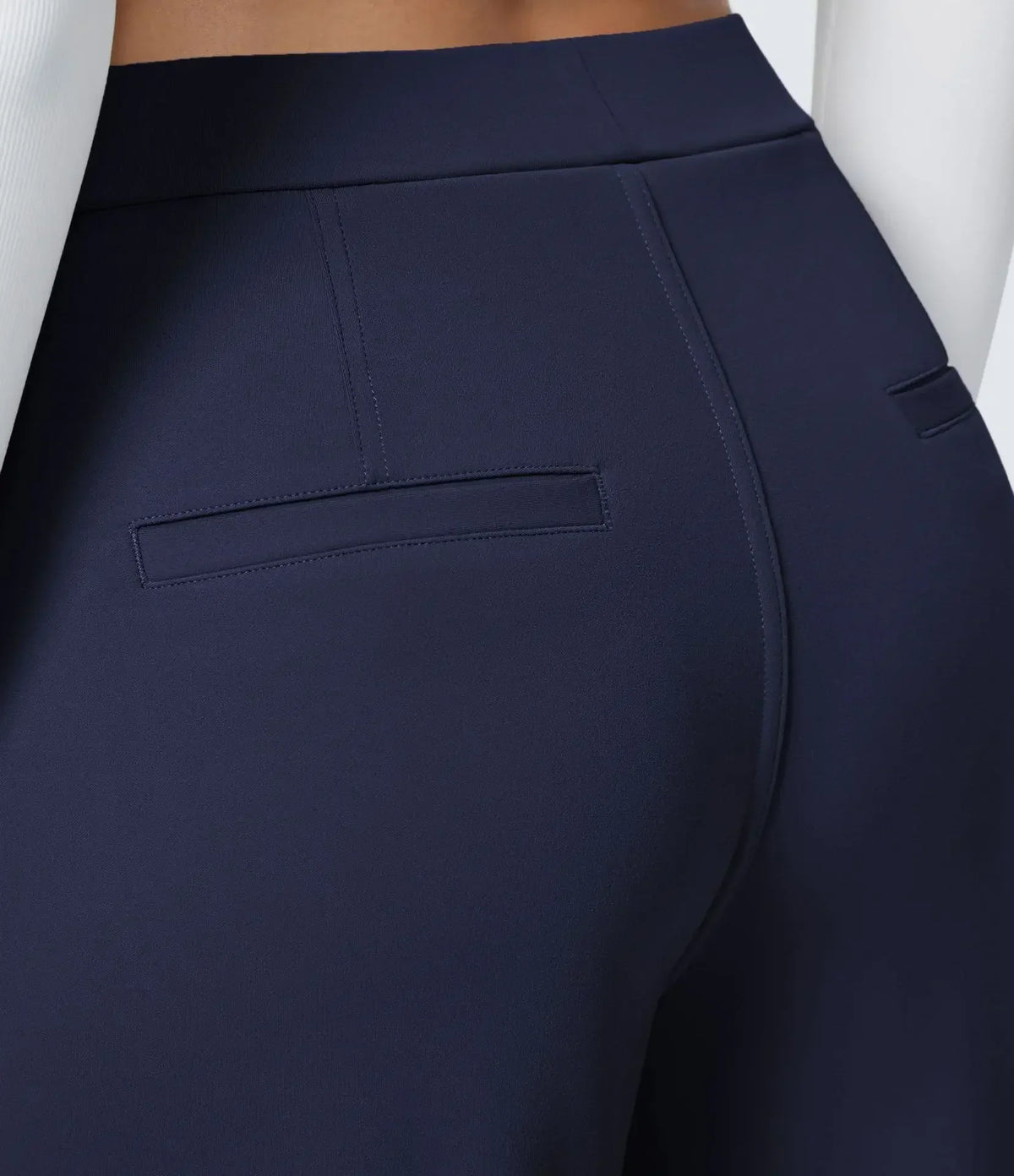 Womens Straight Leg Pants with Elastic Waistband and Side Pockets in High Stretch Nylon