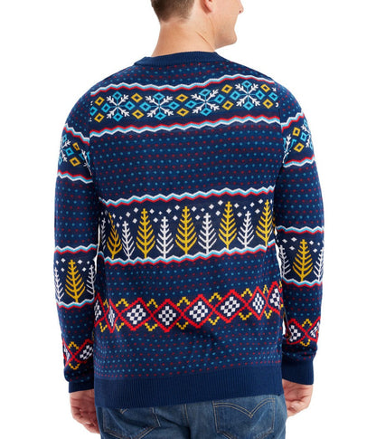 Mens Fair Isle Christmas Sweater with Polar Bears in Santa Hats Raising a Toast