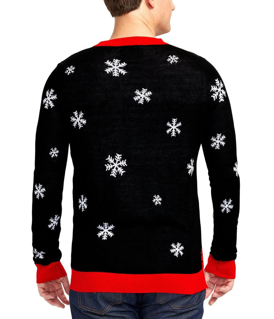 Mens Black Christmas Sweater with Cheeky Santa Graphic and Glowing Light Up Stream