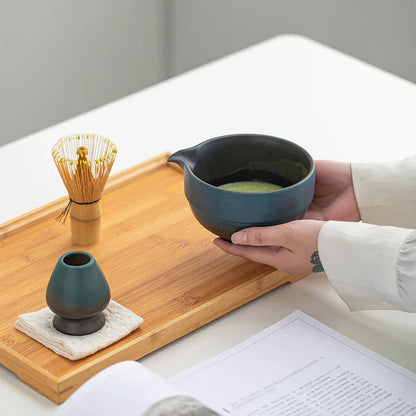 Ceramic Matcha Bowl with Wide Whisking Surface and Heat Resistant Design