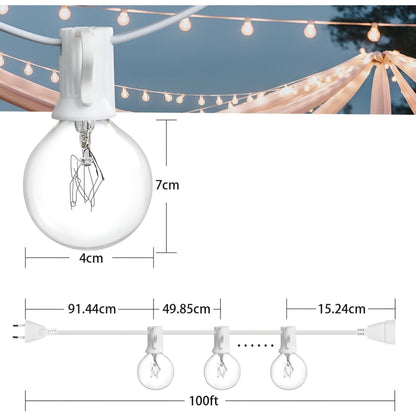 Warm White LED String Lights with Shatterproof Plastic Housing and Extendable Cord, 15m or 30m