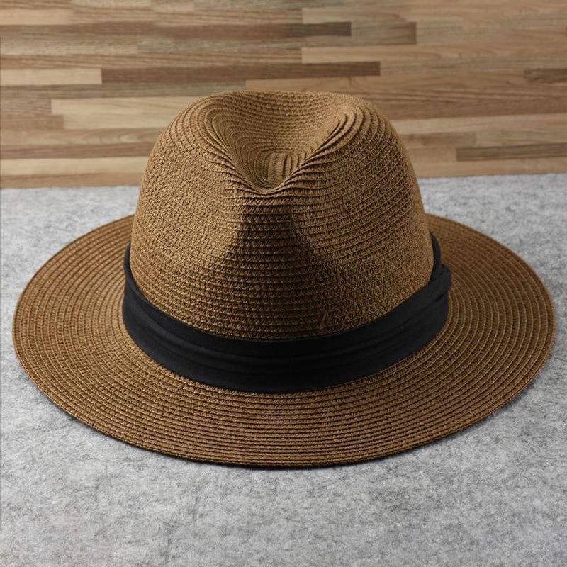 Palm Straw Wide Brim Hat with Handwoven Construction and Natural Tan Finish