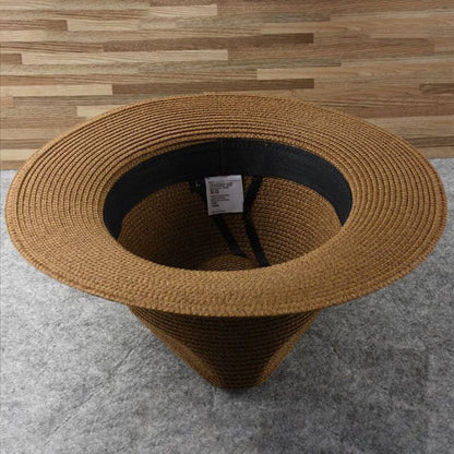 Palm Straw Wide Brim Hat with Handwoven Construction and Natural Tan Finish