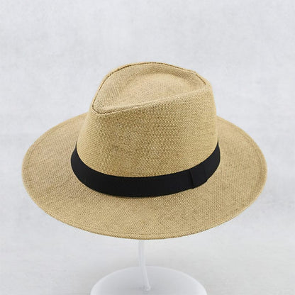 Palm Straw Wide Brim Hat with Handwoven Construction and Natural Tan Finish