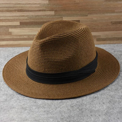 Palm Straw Wide Brim Hat with Handwoven Construction and Natural Tan Finish