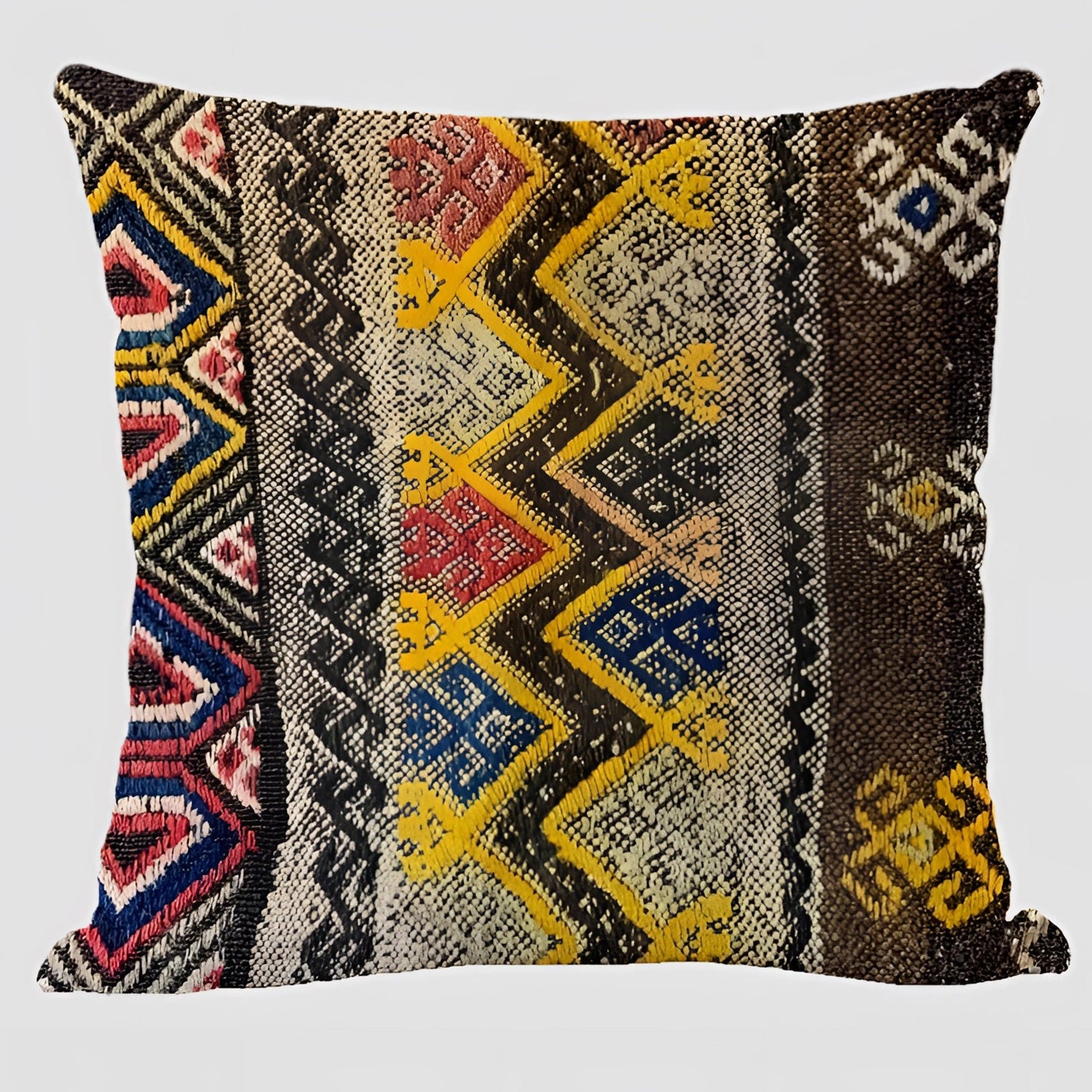 Handwoven Kilim cushion in Style 17, featuring a rectangular shape with an intricate ethnic bohemian pattern, perfect for southwestern decor.