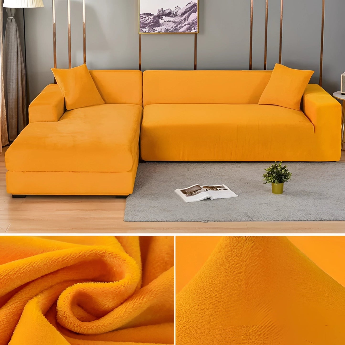 Velvet Sectional Sofa Cover with Stretchable Polyester Blend and Machine Washable Fabric